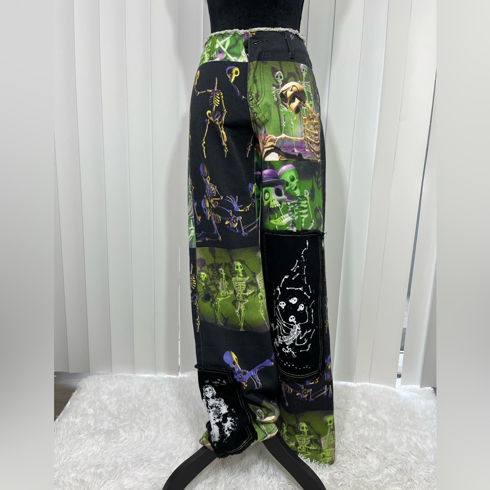 DOLLS KILL x CORPSE BRIDE Lovely Bones Twill Pants High Waist Green Black XXS